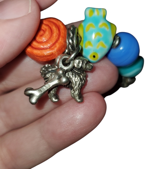 Multicolored Stretch Bracelet With Dog & Bone Charms - Picture 2 of 3
